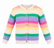  M&S girls’ multicolour striped knitted cardigan in UK size 3-4 years. Colourful button-front design with long sleeves, perfect for stylish everyday layering.