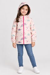 M&S Girls Pink Dinosaur Print Hooded Rain Jacket