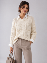 M&S Ivory Cable Knit Pearl Detail Jumper