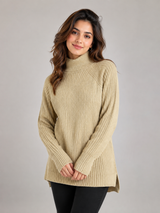 M&S Ladies Beige Ribbed Roll Neck Jumper