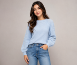 M&S Light Blue Pearl Detail Knitted Jumper for Women