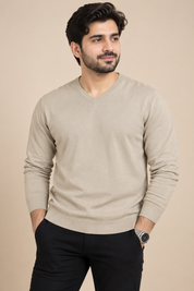  M&S Men’s Beige V-Neck Knit Jumper in UK Size L. A classic long-sleeve sweater ideal for smart-casual, office and everyday layering.