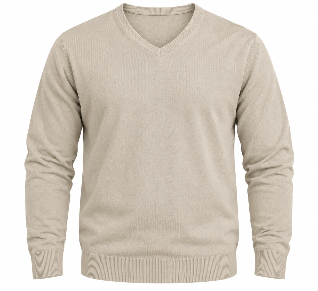  M&S Men’s Beige V-Neck Knit Jumper in UK Size L. A classic long-sleeve sweater ideal for smart-casual, office and everyday layering.