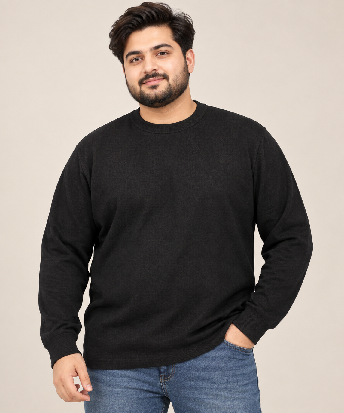 M&S Men’s Black Crew Neck Sweatshirt in UK Size 2XL. A classic plain long-sleeve jumper with a comfortable fit, ideal for casual everyday wear.