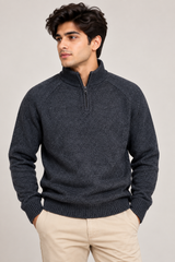 M&S Men Dark Blue Quarter Zip Knitted Jumper
