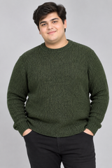 M&S Men Dark Olive Green Ribbed Crew Neck Knitted Jumper