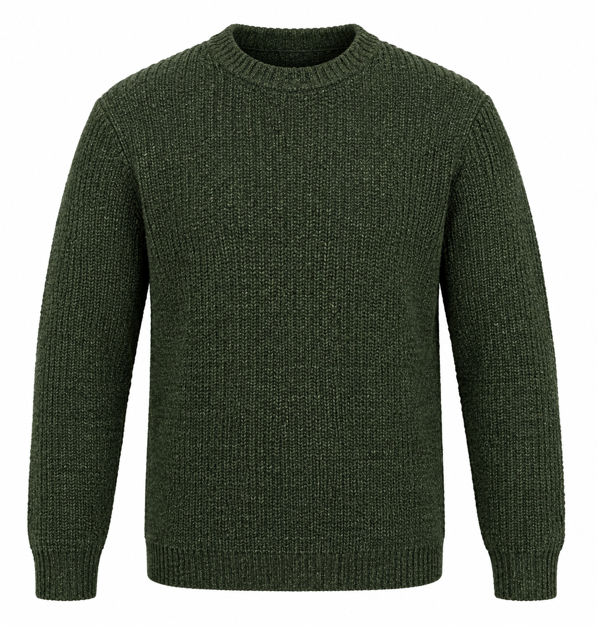  M&S Men’s Dark Olive Green Ribbed Crew Neck Jumper in UK XXL. A cosy long-sleeve knitted sweater with a classic design, perfect for casual and smart-casual winter styling.