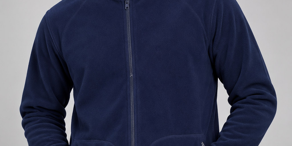  M&S men’s navy blue full-zip fleece jacket in UK Size XL. Warm, comfortable and versatile with a high collar and practical zipped pockets.
