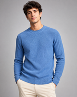 M&S Men's Blue Cotton Blend Textured Crew Neck Sweater