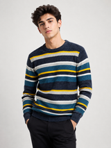 M&S Mens Striped Knitted Sweater  Navy Teal White & Yellow