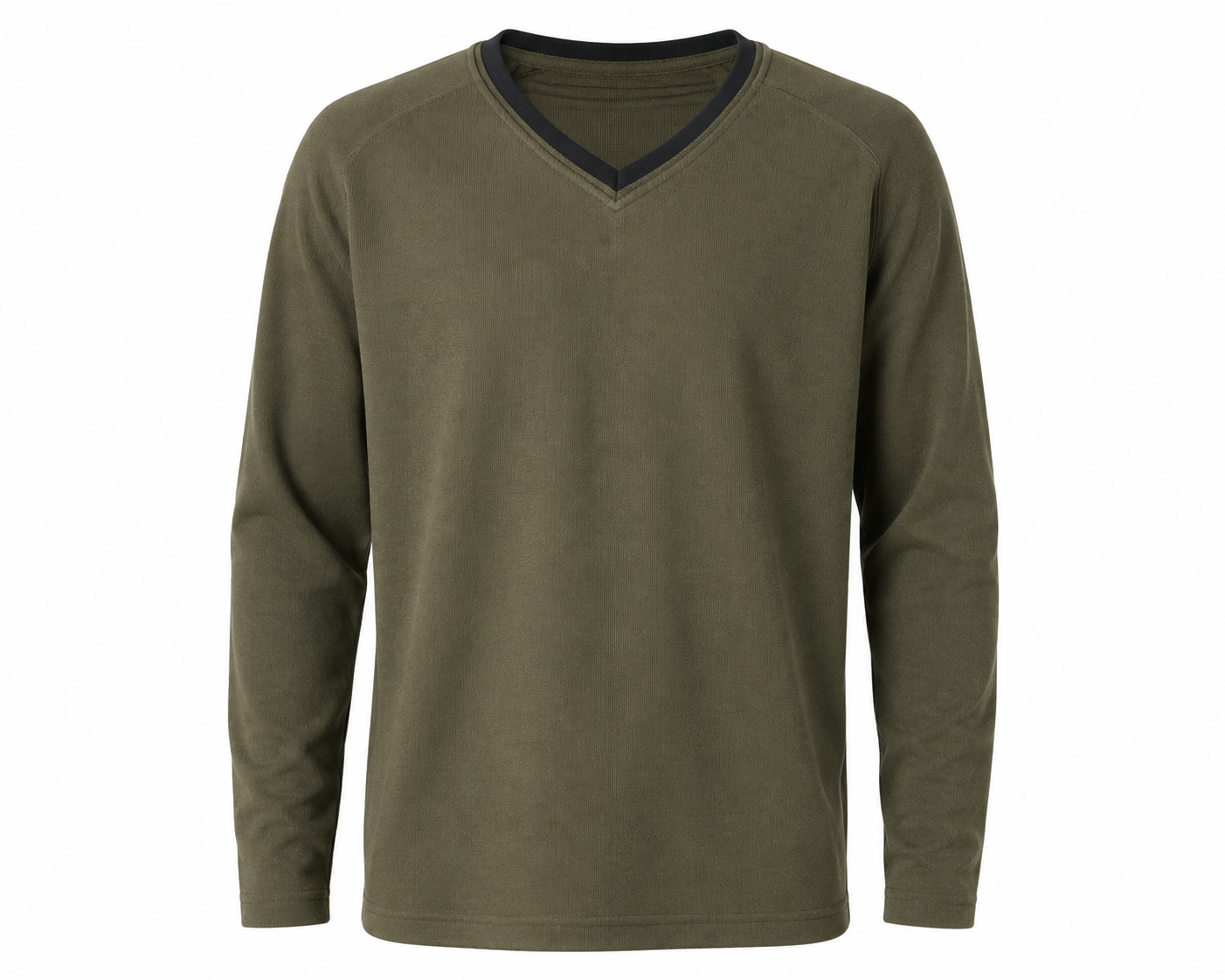  M&S olive green V-neck long sleeve sweater in UK XL. Classic men's pullover with contrast trim, comfortable fit and versatile style for casual and smart-casual wear.