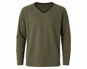  M&S olive green V-neck long sleeve sweater in UK XL. Classic men's pullover with contrast trim, comfortable fit and versatile style for casual and smart-casual wear.