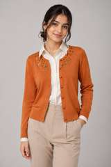 M&S Orange Embellished Button-Front Cardigan Women’s Knitwear