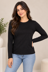 M&S Women Black Long Sleeve Crew Neck Top