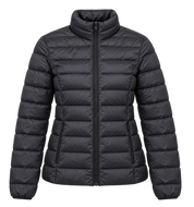  M&S women’s black puffer jacket in UK Size XS. A lightweight quilted winter jacket with full zip and high collar for stylish everyday wear.