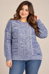 M&S Women Blue & White Cable Knit Sweater