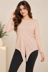 M&S Women Blush Pink Long Sleeve Asymmetric Hem Top