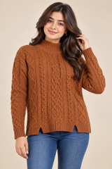 M&S Women Brown Cable Knit Turtleneck Jumper