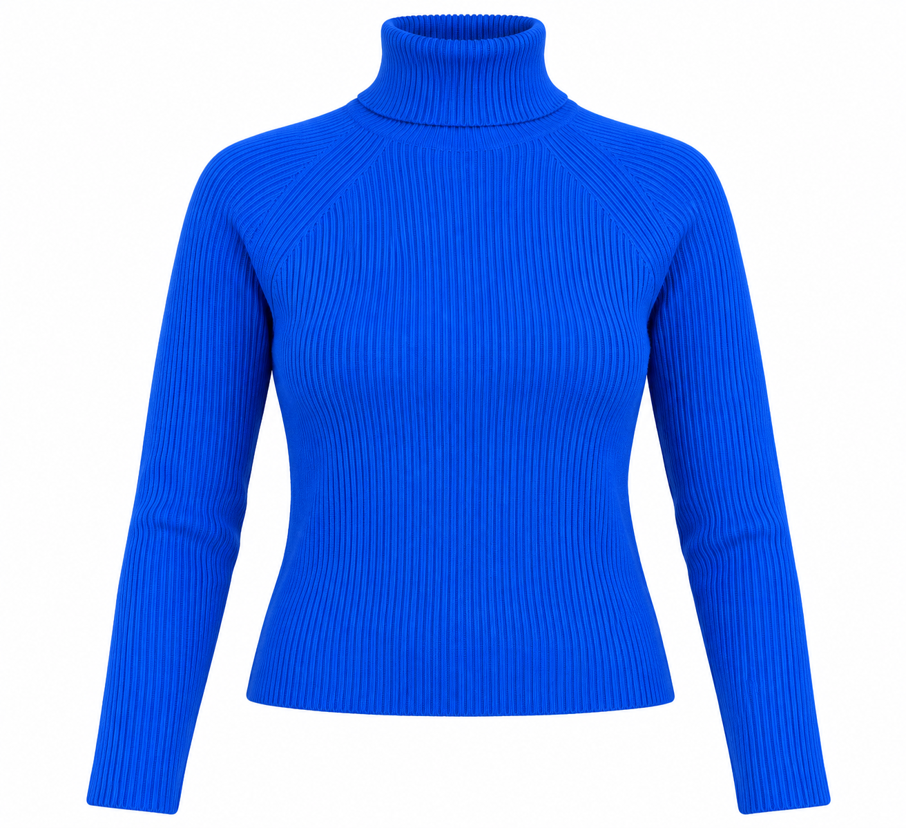 M&S Women’s Cobalt Blue Ribbed Turtleneck Jumper in UK Size S. A stylish fitted long-sleeve knit with a classic high neck, ideal for winter wear.