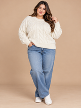 M&S Women Cream Cable Knit Pearl Detail Jumper