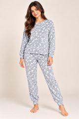 M&S Women Grey Star Print Fleece Pyjama Set