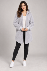 M&S Women Light Grey Teddy Fleece Hooded Open Cardigan