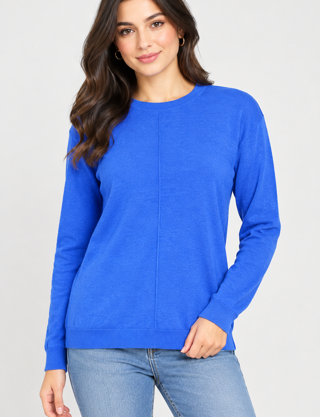  M&S women’s royal blue long sleeve jumper in UK Size M. Classic crew neck design with ribbed cuffs and hem, perfect for stylish everyday wear.