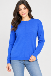  M&S women’s royal blue long sleeve jumper in UK Size M. Classic crew neck design with ribbed cuffs and hem, perfect for stylish everyday wear.