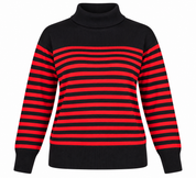  M&S women’s black and red striped roll neck jumper in UK Size 16. Stylish long-sleeve knitwear ideal for casual and winter outfits.