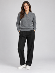 M&S women’s grey marl quarter-zip jumper in UK XL, featuring long sleeves, a ribbed collar and gold-tone zip for easy everyday styling.