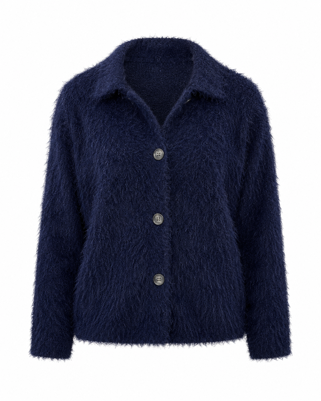  M&S Women’s Navy Blue Fuzzy Knit Cardigan in UK Size M. Soft textured knit, two-button front, long sleeves and versatile everyday style