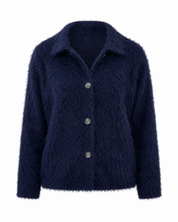  M&S Women’s Navy Blue Fuzzy Knit Cardigan in UK Size M. Soft textured knit, two-button front, long sleeves and versatile everyday style