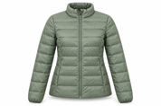   M&S women’s sage green quilted puffer jacket in UK size 10, featuring a stand collar, full zip and side pockets for everyday styling.