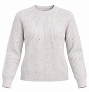  M&S women’s speckled ribbed knit jumper in light grey/cream, UK Size S. Stylish crew neck sweater in very good 4-star condition.