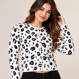 M&S Women's Black & White Animal Print Cropped Cardigan