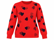  M&S Women's Red Heart Print Knitted Jumper in UK Size 18. Stylish long sleeve crew neck sweater, perfect for casual autumn and winter outfits.