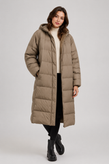 M&S Womens Taupe Quilted Hooded Puffer Coat |