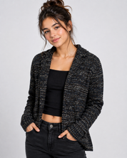  M&S Women's Textured Open Front Knit Cardigan. Soft marled knit, long sleeves, and stylish open-front design. Comfortable, versatile, and perfect for layering. Pre-loved in good condition.