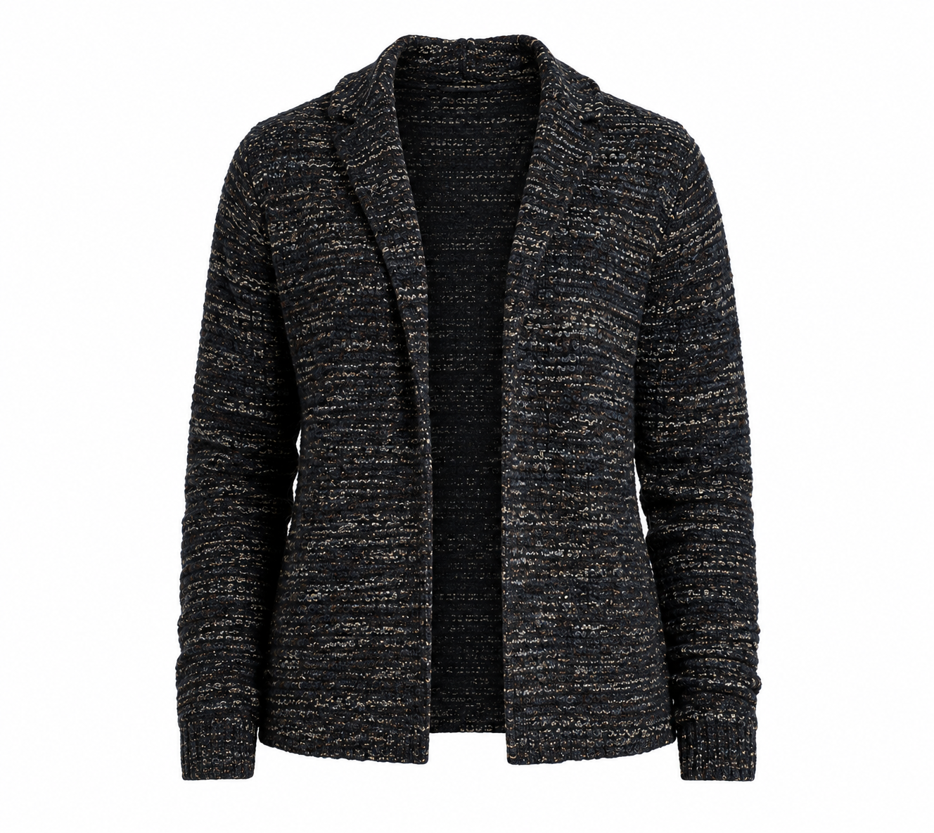 M&S Women's Textured Open Front Knit Cardigan. Soft marled knit, long sleeves, and stylish open-front design. Comfortable, versatile, and perfect for layering. Pre-loved in good condition.