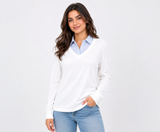 M&S Womens White V-Neck Long Sleeve Knit Jumper