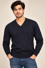 MADDINS Men Navy V-Neck Knit Jumper