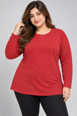 Made in Cambodia Women Rust Red Long Sleeve Crew Neck Casual Top