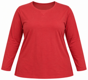 Made in Cambodia Women's Rust Red Long Sleeve Top in UK Size 3XL. Stylish crew neck, relaxed plus-size fit and versatile everyday casual wear.