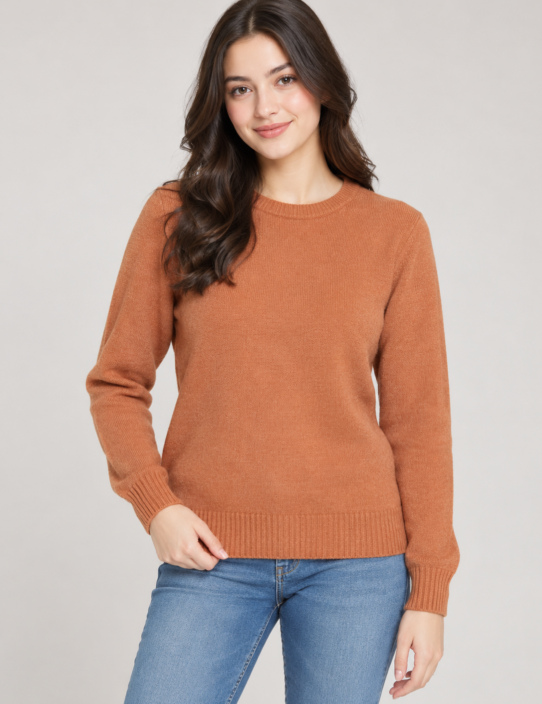  MAINE women’s rust orange knitted jumper in UK size M. Classic crew neck design with long sleeves and ribbed cuffs and hem, perfect for casual everyday styling.
