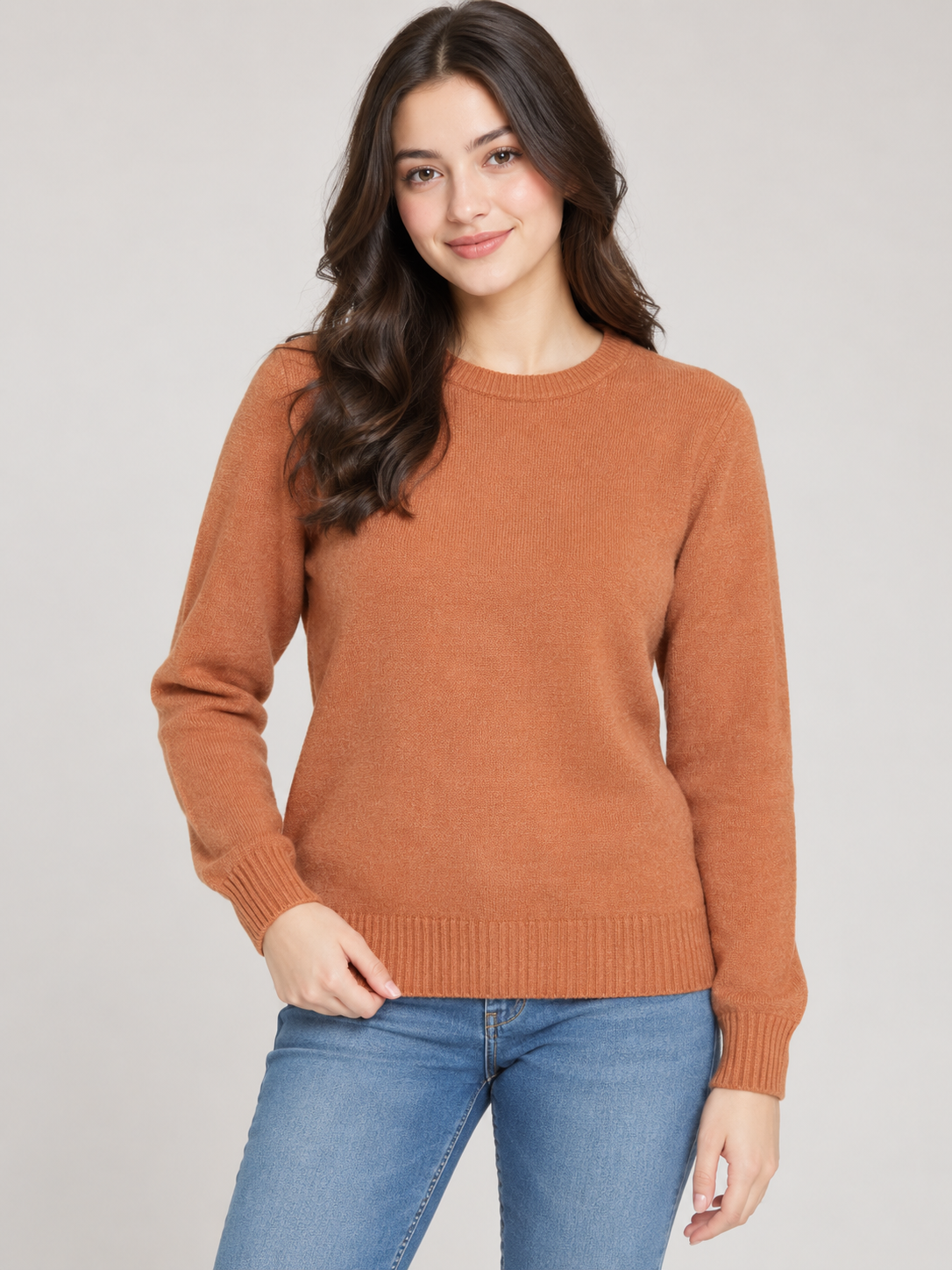  MAINE women’s rust orange knitted jumper in UK size M. Classic crew neck design with long sleeves and ribbed cuffs and hem, perfect for casual everyday styling.