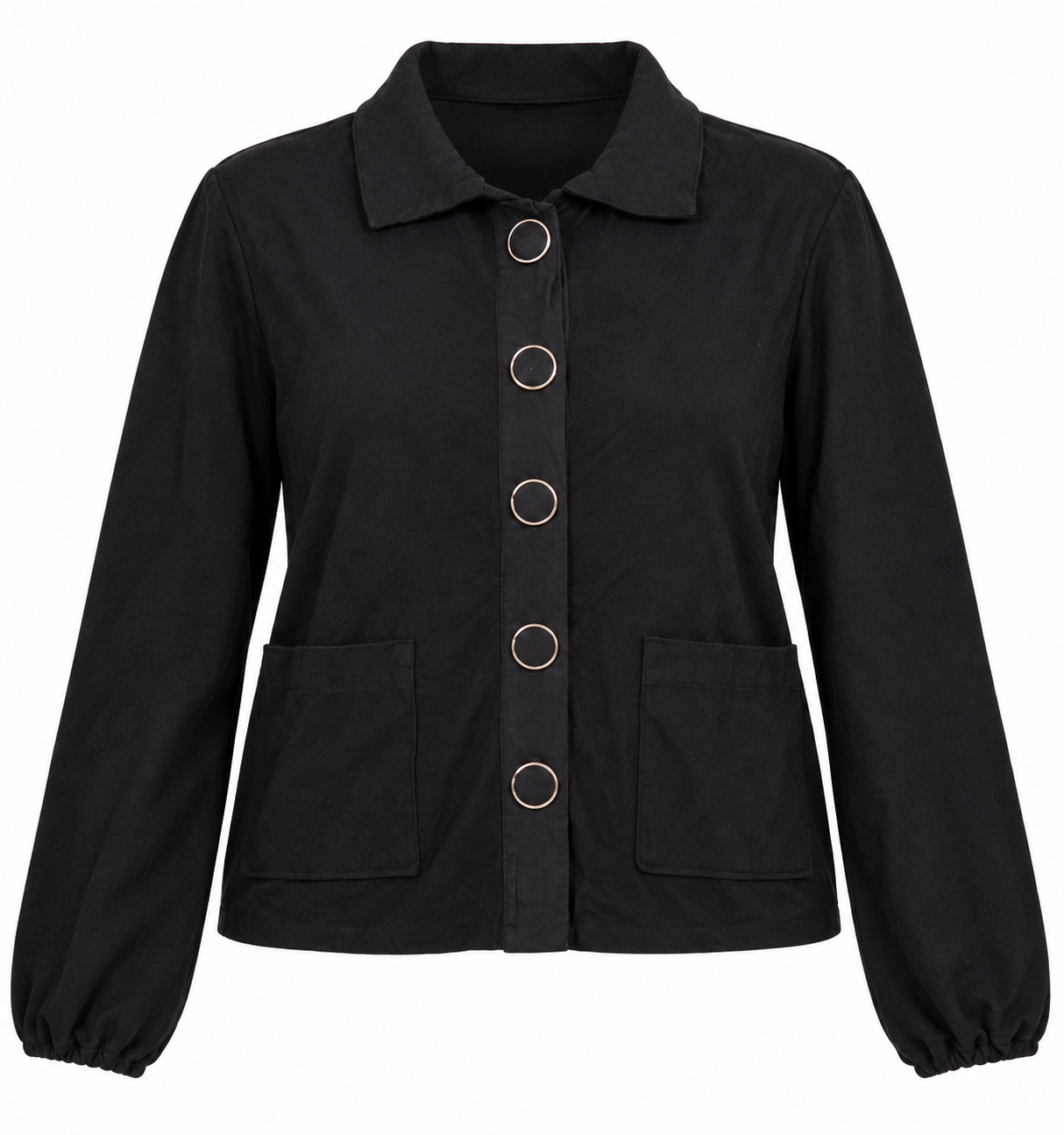 MARBLE Women's Black Button Front Jacket in UK Size M. Features stylish metallic-ring buttons, front pockets and a comfortable casual fit.