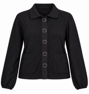MARBLE Women's Black Button Front Jacket in UK Size M. Features stylish metallic-ring buttons, front pockets and a comfortable casual fit.