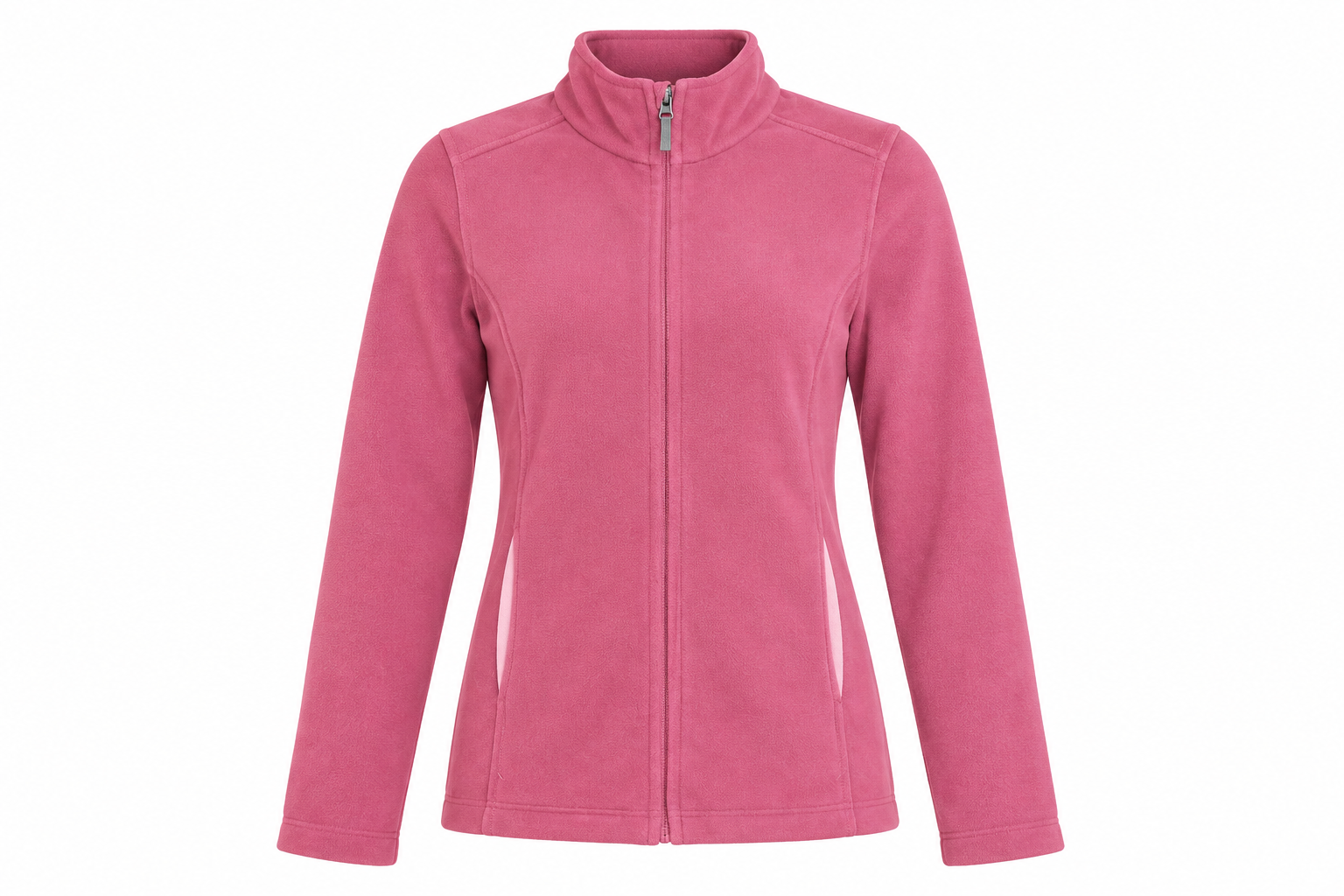 this Marks & Spencer pink fleece jacket in UK XS, featuring a full zip, stand collar, long sleeves and practical front pockets. Perfect for casual everyday wear.