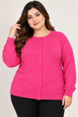 Marks & Spencer Women Hot Pink Crew Neck Button-Up Cardigan
