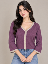 MARKS & SPENCER Women Purple Textured Cardigan Top